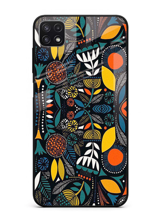 Tribal Botanical Art earthy tribal botanical pattern Samsung F42 5G glass back cover