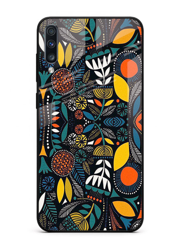 Tribal Botanical Art earthy tribal botanical pattern Samsung A70 glass back cover