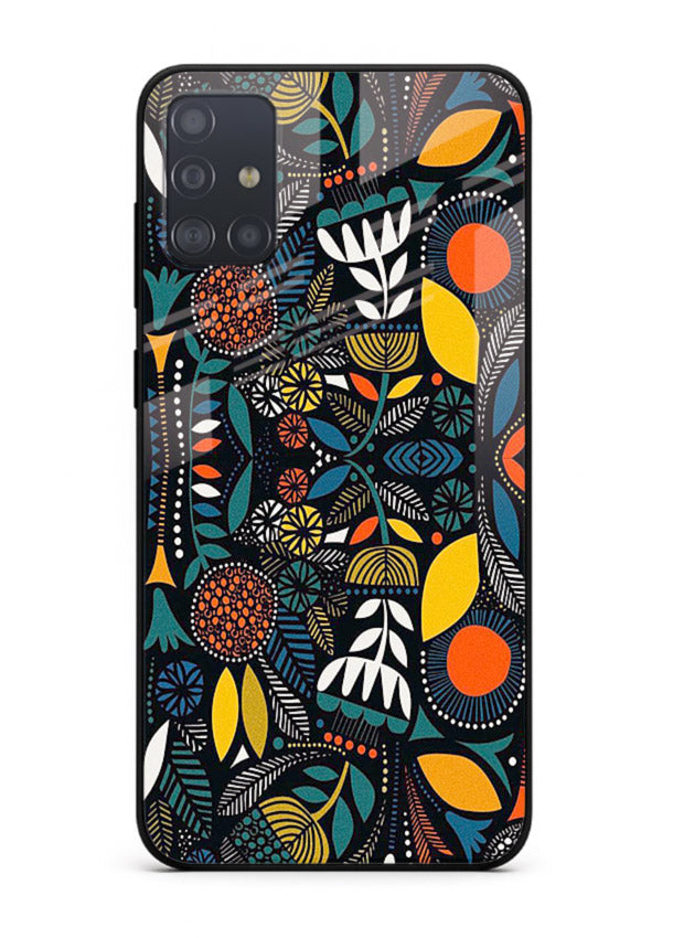 Tribal Botanical Art earthy tribal botanical pattern Samsung A51 glass back cover