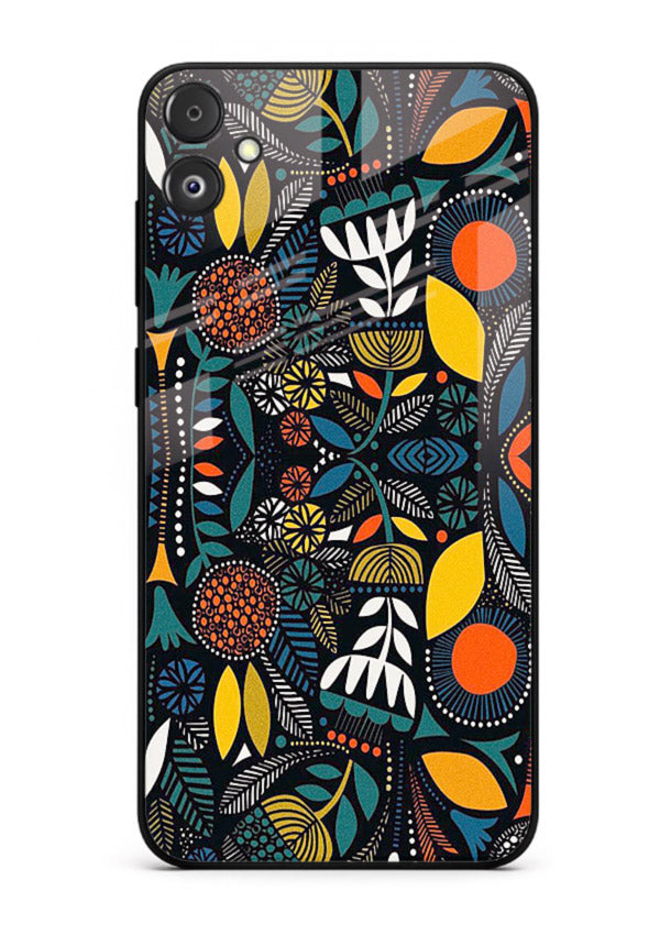 Tribal Botanical Art earthy tribal botanical pattern Samsung F05 5G glass back cover