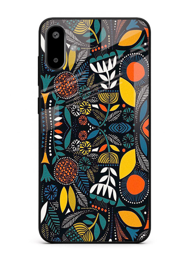 Tribal Botanical Art earthy tribal botanical pattern Samsung F06 5G glass back cover