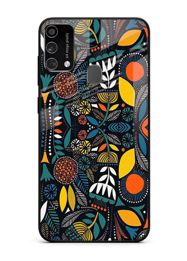 Tribal Botanical Art earthy tribal botanical pattern Samsung F41 glass back cover