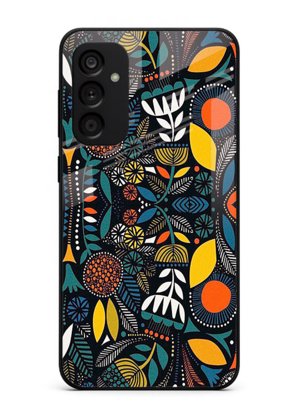 Tribal Botanical Art earthy tribal botanical pattern Samsung M13 4G glass back cover