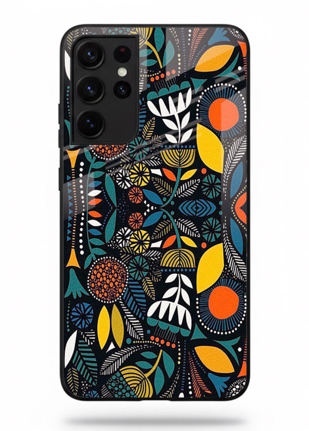 Tribal Botanical Art earthy tribal botanical pattern Samsung S21 Ultra glass back cover
