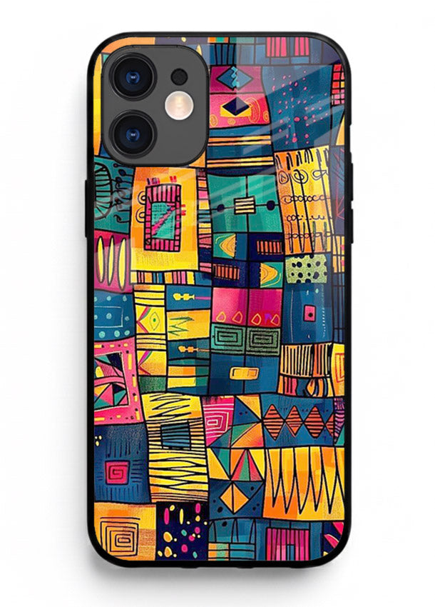 Tribal Patchwork Colors vibrant geometric pattern iphone 12 mini glass back cover