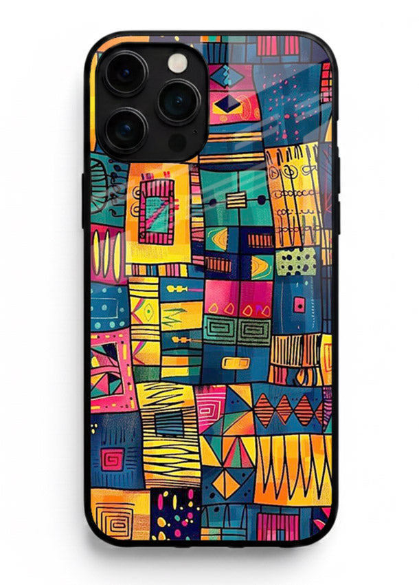 Tribal Patchwork Colors vibrant geometric pattern iphone 15 pro max glass back cover