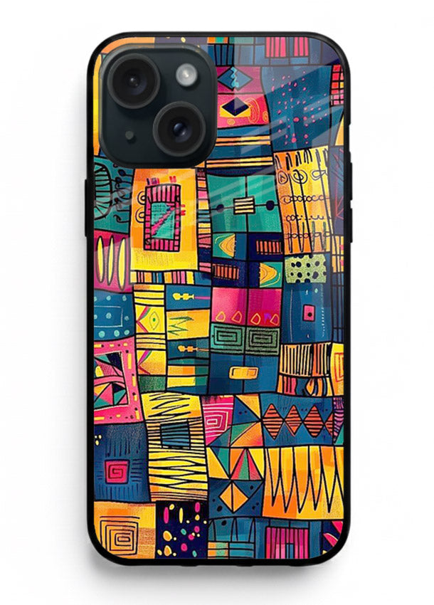Tribal Patchwork Colors vibrant geometric pattern iphone 15 plus glass back cover