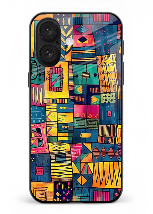 Tribal Patchwork Colors vibrant geometric pattern iphone 16 glass back cover