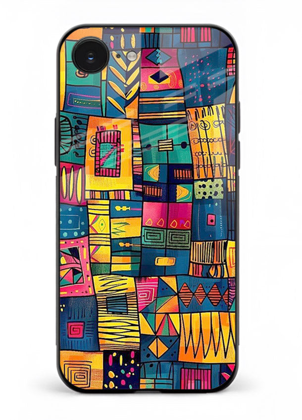 Tribal Patchwork Colors vibrant geometric pattern iphone 16e glass back cover