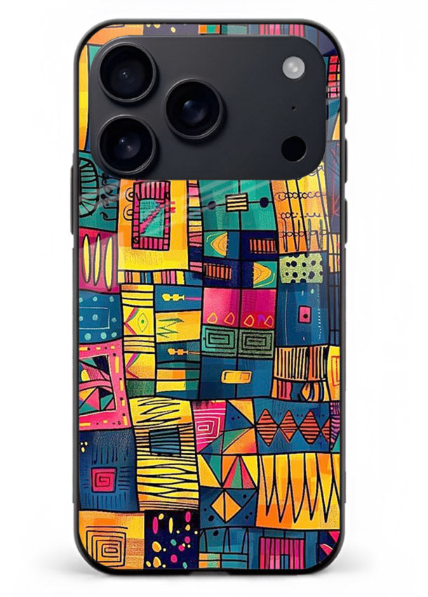 Tribal Patchwork Colors vibrant geometric pattern iphone 17 pro glass back cover