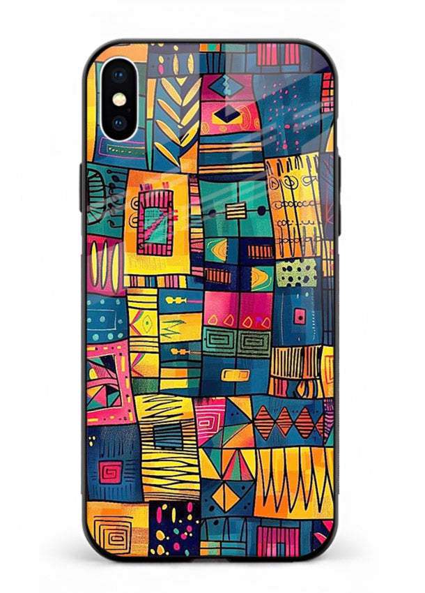 Tribal Patchwork Colors vibrant geometric pattern iphone xs max glass back cover