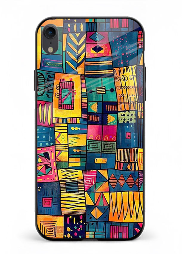 Tribal Patchwork Colors vibrant geometric pattern iphone xr glass back cover