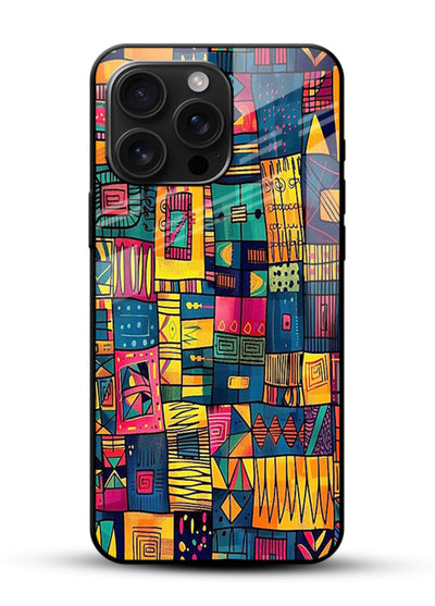 Tribal Patchwork Colors vibrant geometric pattern glossy vibrant premium glass back cover - Angle Front
