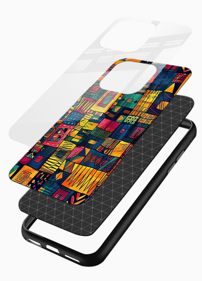 Tribal Patchwork Colors vibrant geometric pattern glossy vibrant premium glass back cover - Angle Layers