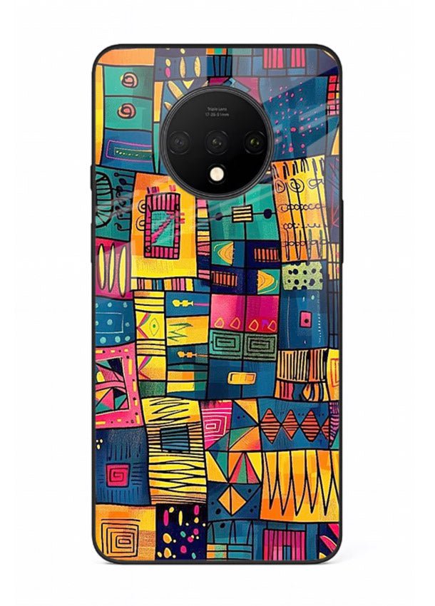 Tribal Patchwork Colors vibrant geometric pattern OnePlus 7T glass back cover