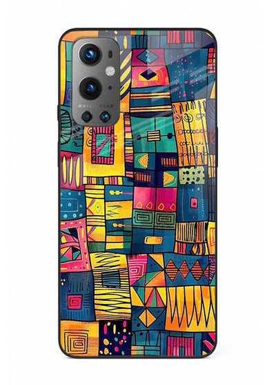 Tribal Patchwork Colors vibrant geometric pattern OnePlus 9 glass back cover