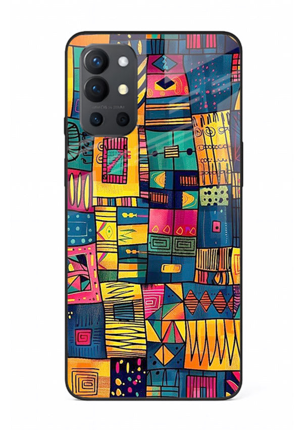 Tribal Patchwork Colors vibrant geometric pattern OnePlus 9R glass back cover