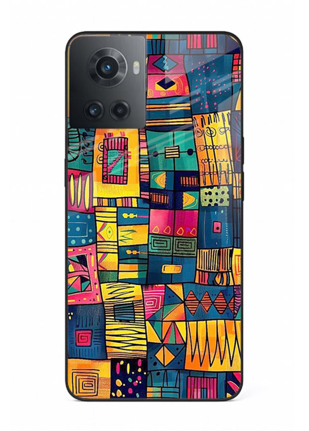 Tribal Patchwork Colors vibrant geometric pattern OnePlus 10R glass back cover