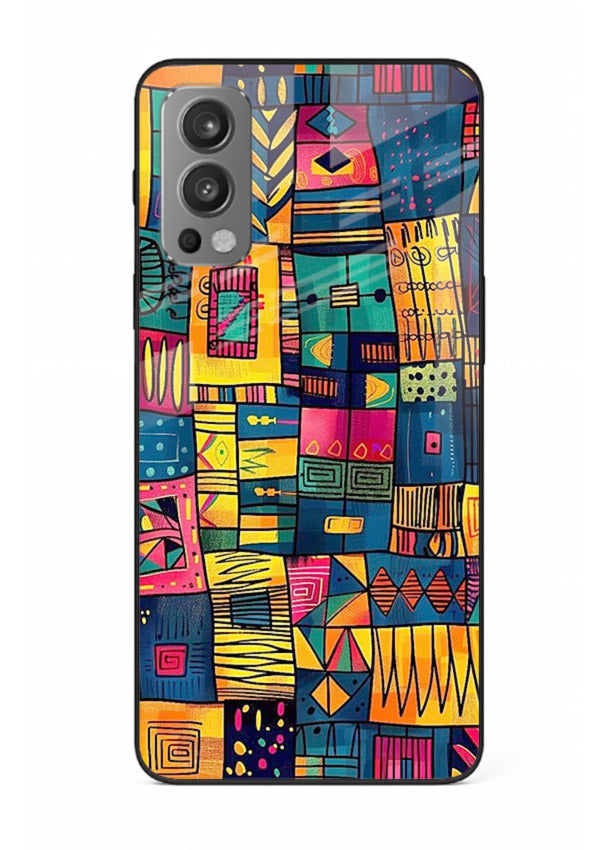 Tribal Patchwork Colors vibrant geometric pattern OnePlus Nord 2 glass back cover