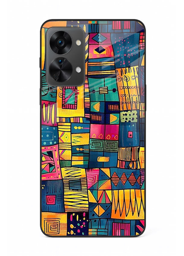 Tribal Patchwork Colors vibrant geometric pattern OnePlus Nord 2T glass back cover