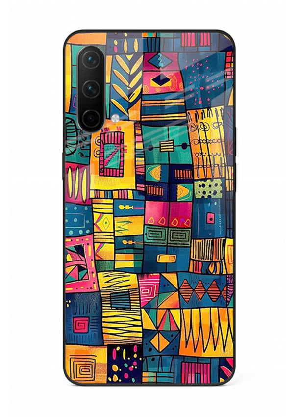 Tribal Patchwork Colors vibrant geometric pattern OnePlus Nord CE 5G glass back cover