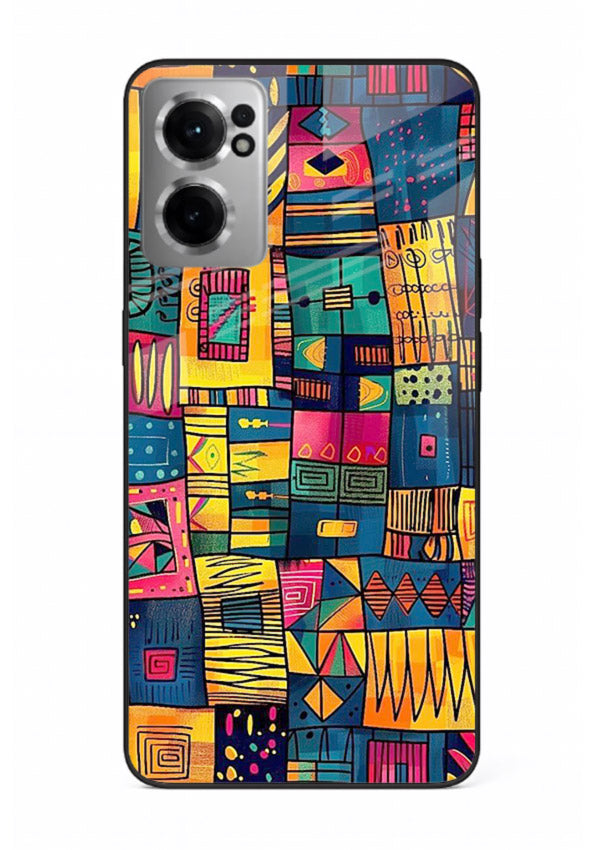 Tribal Patchwork Colors vibrant geometric pattern OnePlus Nord CE2 5G glass back cover