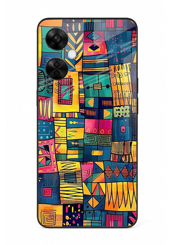 Tribal Patchwork Colors vibrant geometric pattern OnePlus Nord CE3 Lite glass back cover