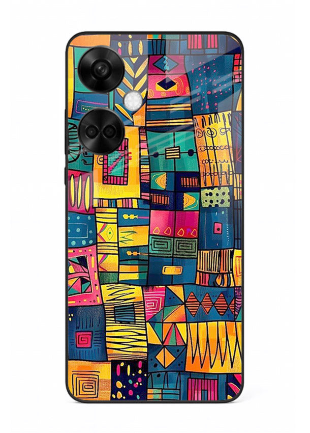 Tribal Patchwork Colors vibrant geometric pattern OnePlus Nord CE3 glass back cover