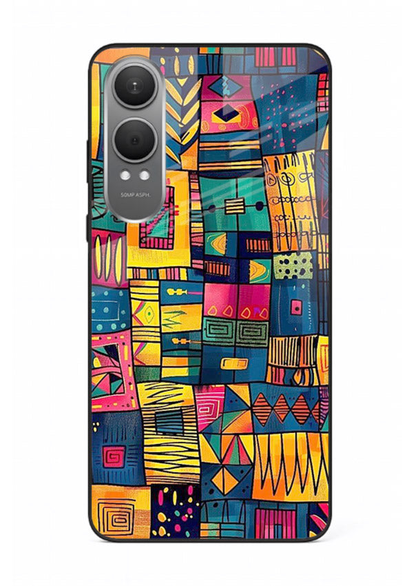 Tribal Patchwork Colors vibrant geometric pattern OnePlus Nord CE4 Lite glass back cover