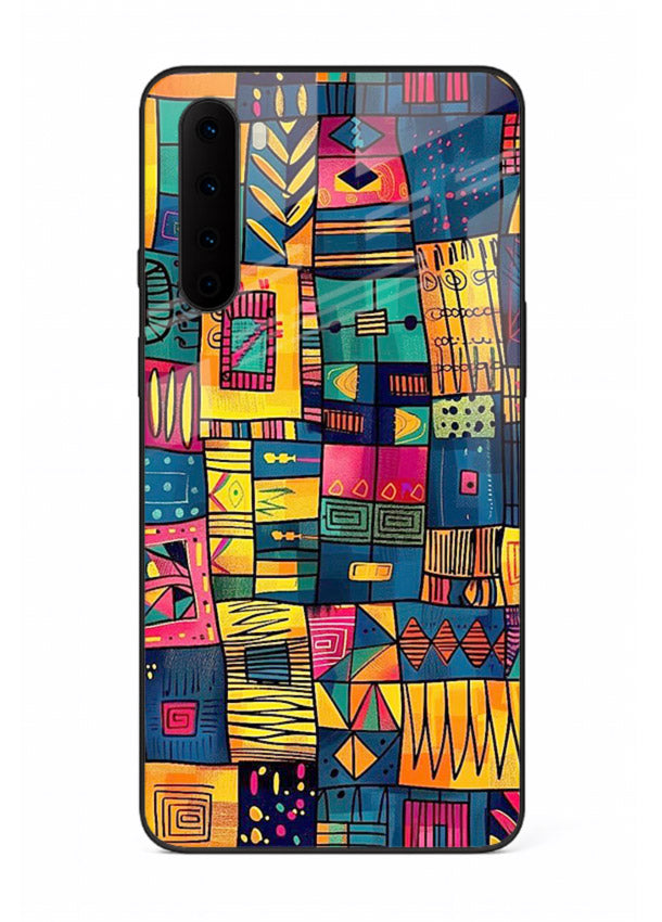 Tribal Patchwork Colors vibrant geometric pattern OnePlus Nord glass back cover