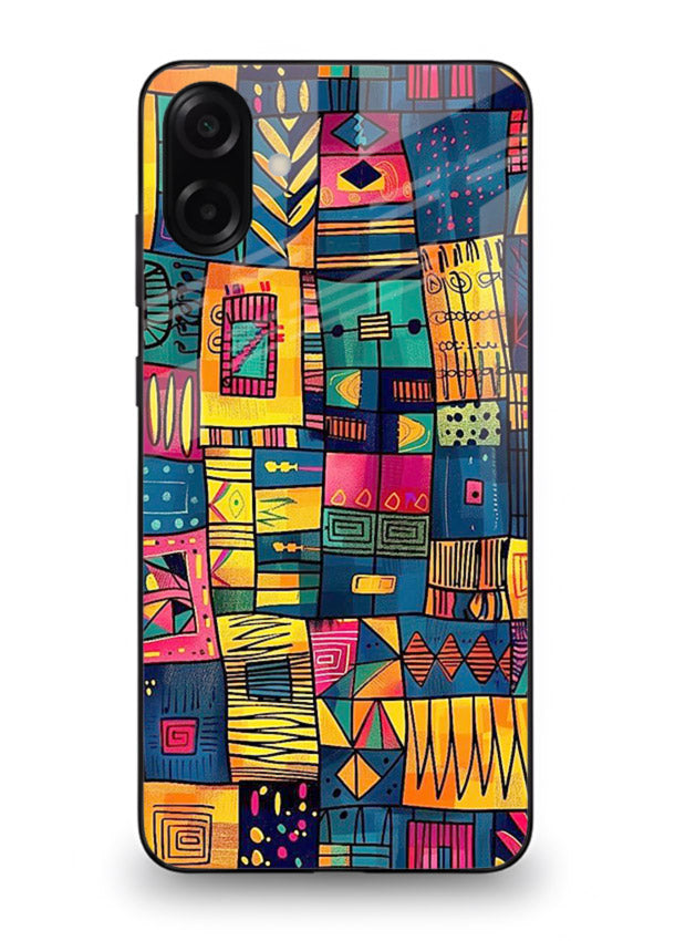 Tribal Patchwork Colors vibrant geometric pattern Samsung A07 4G glass back cover