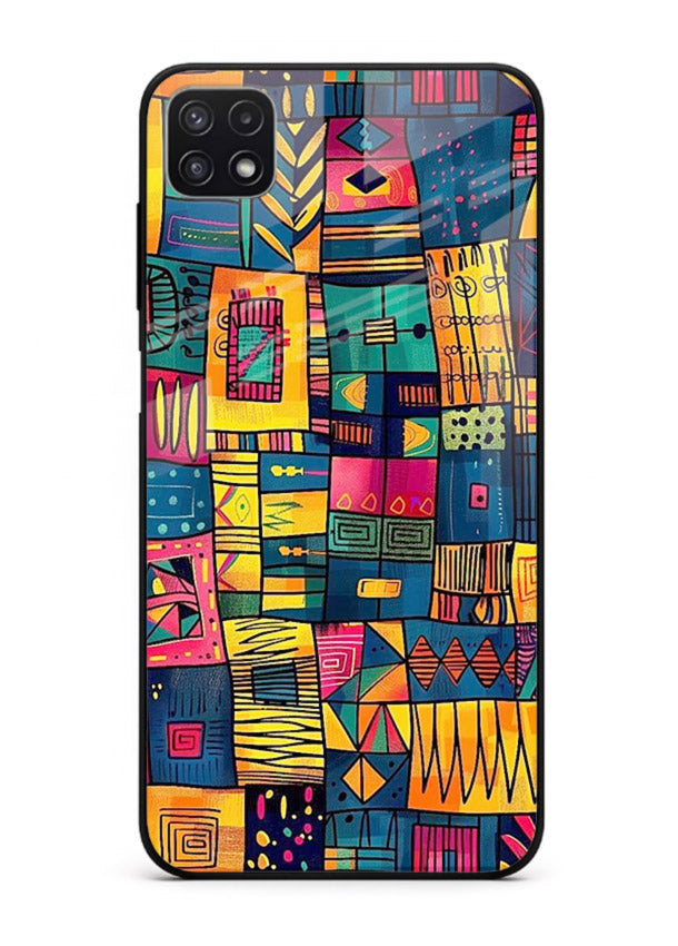 Tribal Patchwork Colors vibrant geometric pattern Samsung A22 5G glass back cover