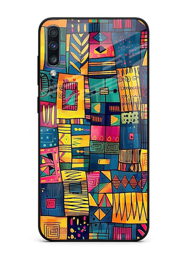 Tribal Patchwork Colors vibrant geometric pattern Samsung A70 glass back cover