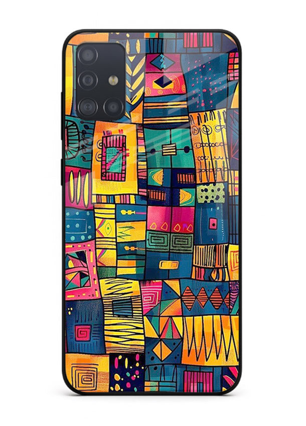 Tribal Patchwork Colors vibrant geometric pattern Samsung A71 glass back cover