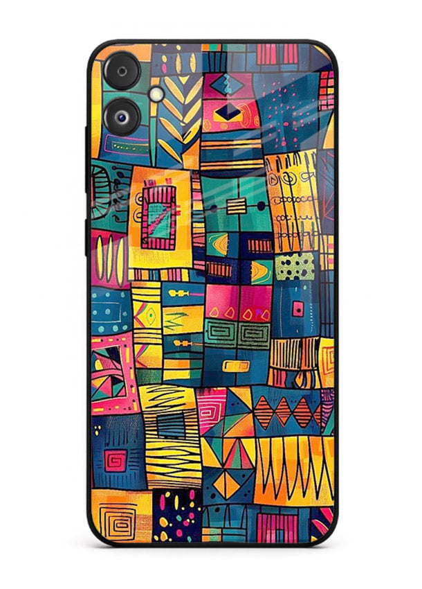 Tribal Patchwork Colors vibrant geometric pattern Samsung F05 5G glass back cover