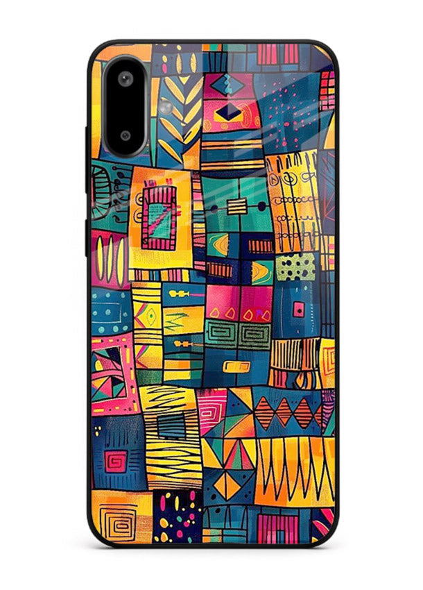 Tribal Patchwork Colors vibrant geometric pattern Samsung F06 5G glass back cover