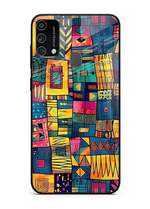 Tribal Patchwork Colors vibrant geometric pattern Samsung F41 glass back cover