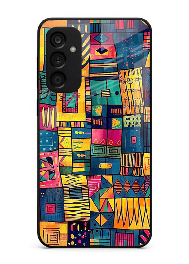 Tribal Patchwork Colors vibrant geometric pattern Samsung F15 5G glass back cover