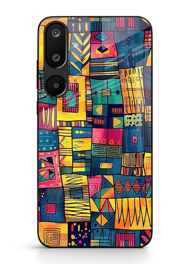 Tribal Patchwork Colors vibrant geometric pattern Samsung M16 5G glass back cover