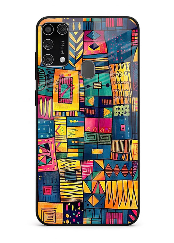 Tribal Patchwork Colors vibrant geometric pattern Samsung M31 glass back cover