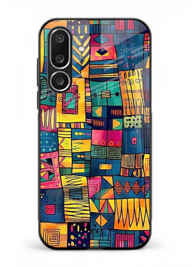 Tribal Patchwork Colors vibrant geometric pattern Samsung M56 5G glass back cover