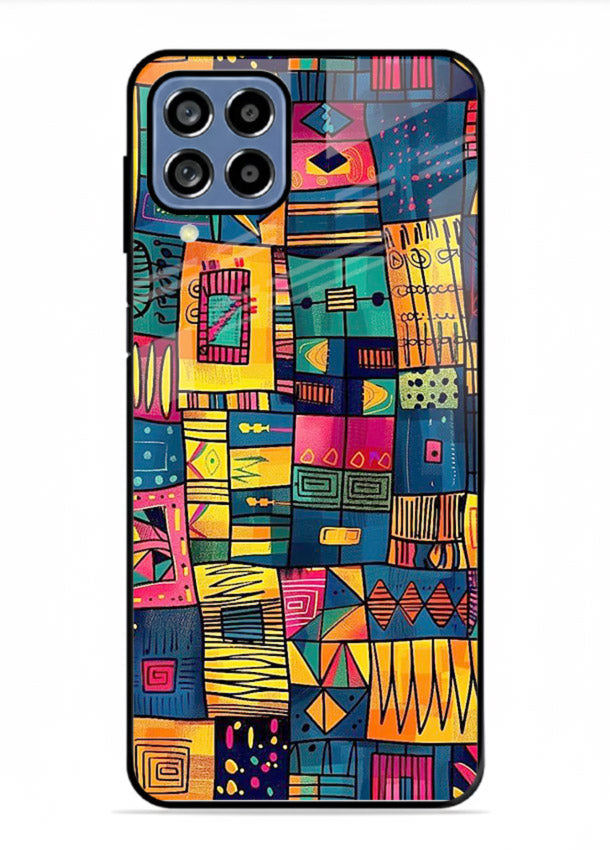Tribal Patchwork Colors vibrant geometric pattern Samsung M12 glass back cover
