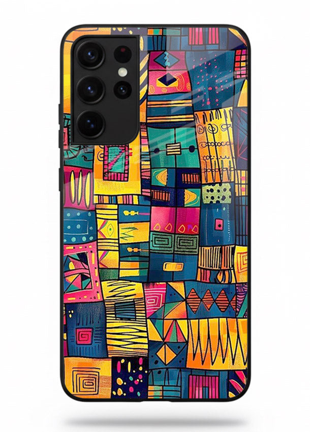 Tribal Patchwork Colors vibrant geometric pattern Samsung S21 Ultra glass back cover
