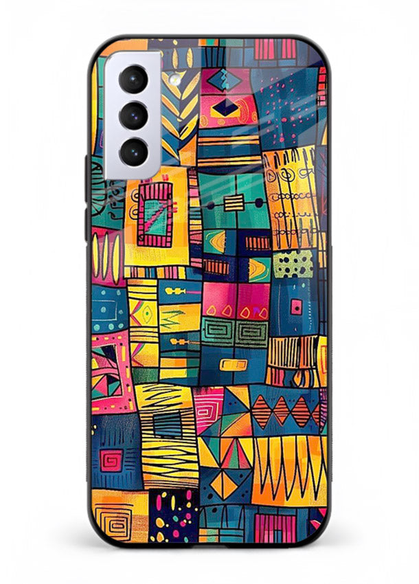 Tribal Patchwork Colors vibrant geometric pattern Samsung S22 glass back cover