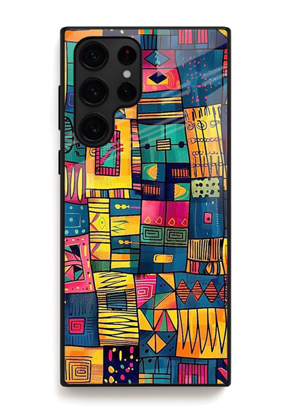 Tribal Patchwork Colors vibrant geometric pattern Samsung S22 Ultra glass back cover