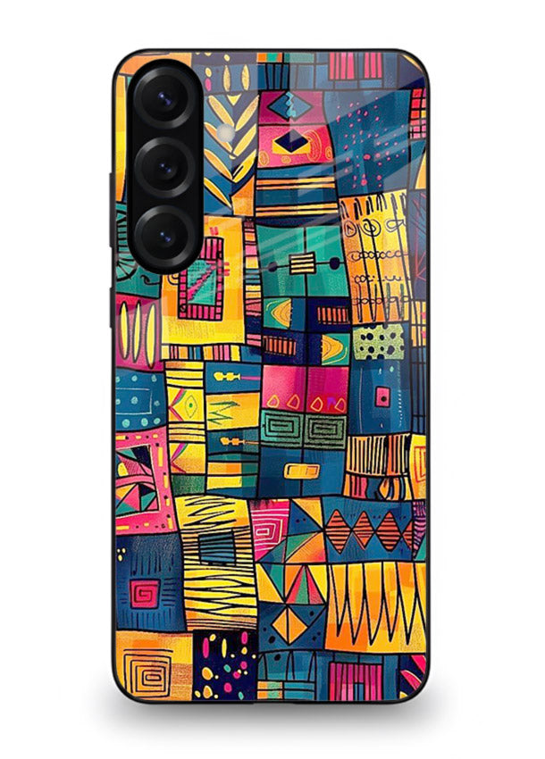 Tribal Patchwork Colors vibrant geometric pattern Samsung S24 Plus glass back cover