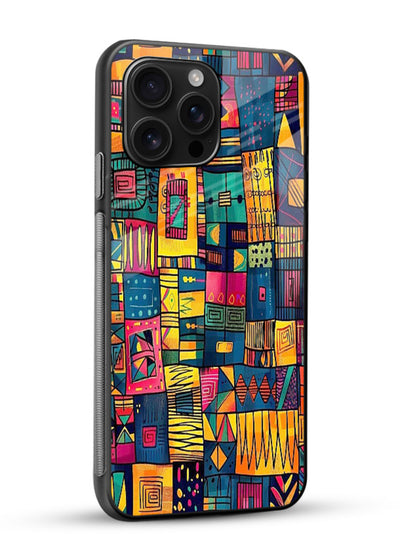 Tribal Patchwork Colors vibrant geometric pattern glossy vibrant premium glass back cover - Angle Side