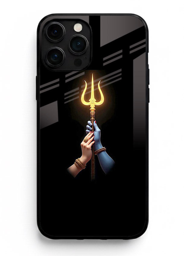 Trishul glowing divine aura art iphone 15 pro max bold spiritual glass cover