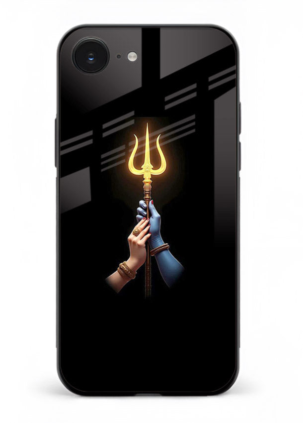 Trishul glowing divine aura art iphone 16e bold spiritual glass cover