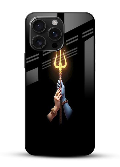 Trishul glowing divine aura art glossy vibrant premium bold spiritual glass cover - Angle Front